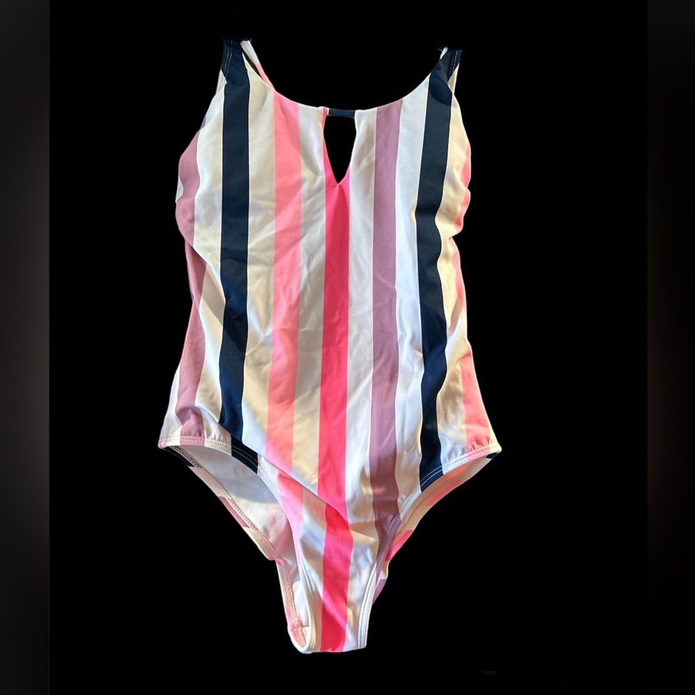 Xhilaration One-Piece Bathing Suit, Pink a& Navy Blue Striped Size Medium